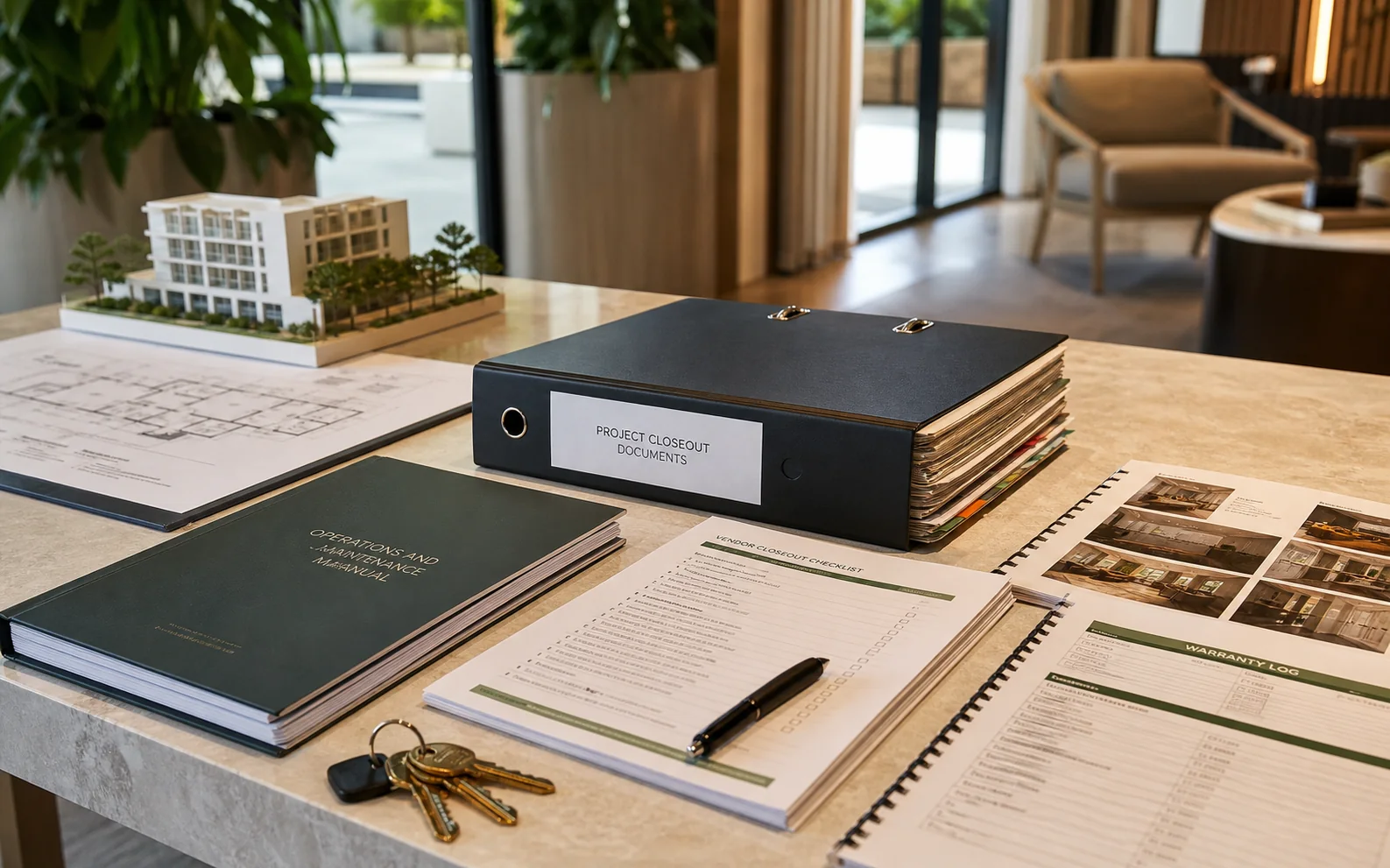 Binders, plans and keys ready for handoff