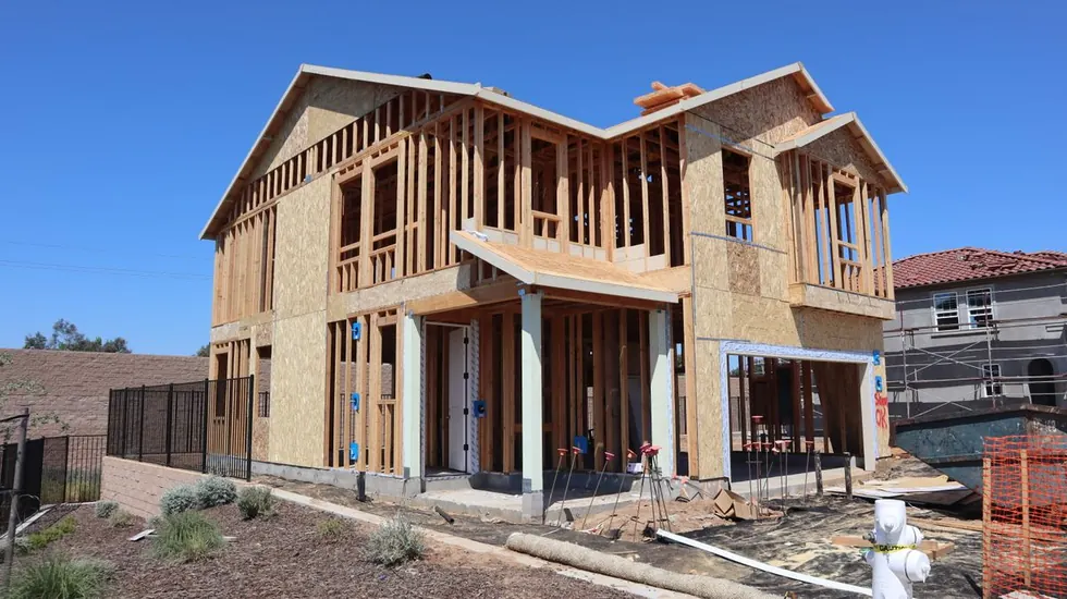 New two-storey home framed and sheathed