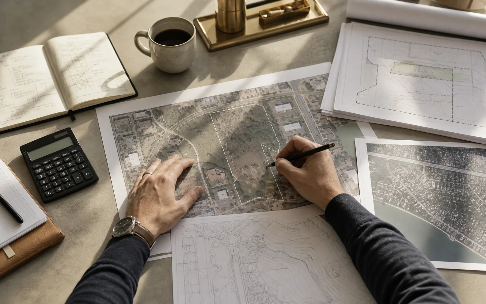 Site plans and notes laid out for review