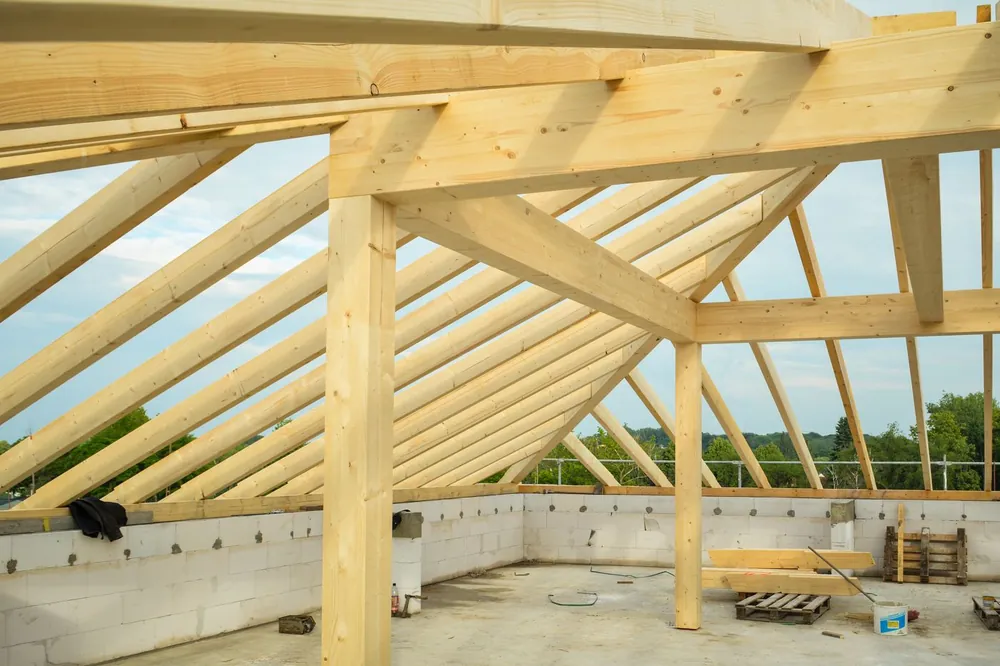 Wood roof trusses on a new structure