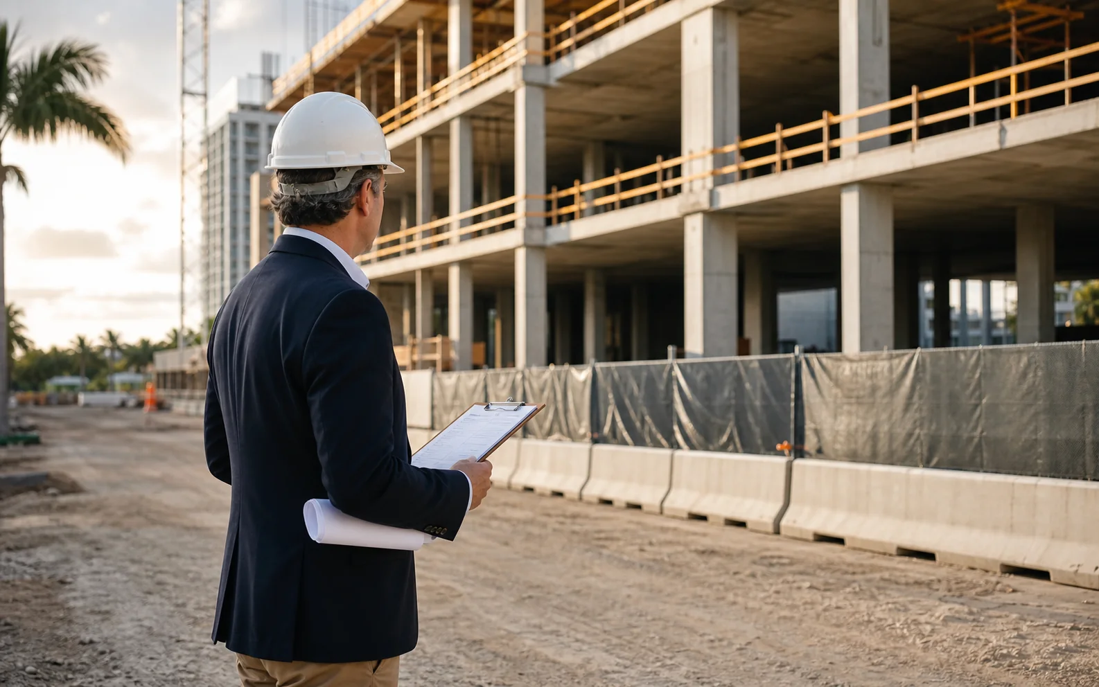 Professional reviewing plans on a construction site